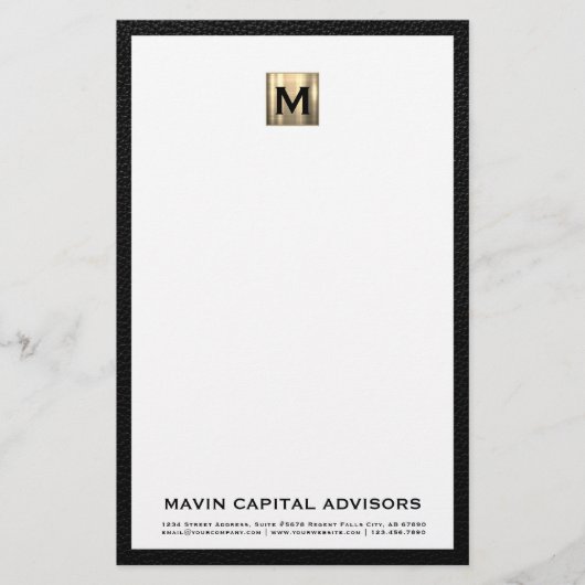 Elegant Monogram briefpapier met contactgegevens (Voorkant)