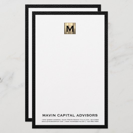 Elegant Monogram briefpapier met contactgegevens (Voorkant / Achterkant)