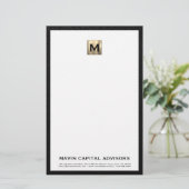 Elegant Monogram briefpapier met contactgegevens (Staand voorkant)