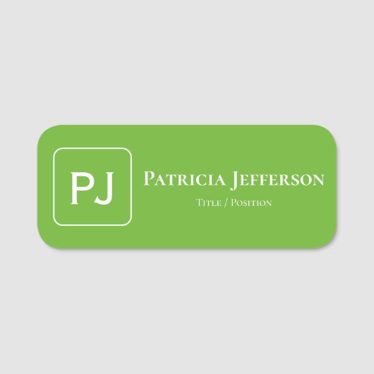Elegant monogram Bright Apple Green: Professioneel Naamplaatje (Voorkant)