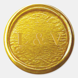 Elegant monogram Bright Gold Wax Seal Bruiloft Ronde Sticker