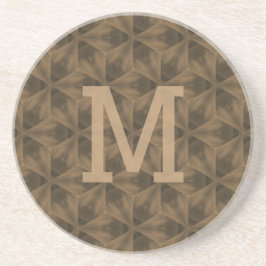 Elegant Monogram Brown Wood Grain Pattern Zandsteen Onderzetter