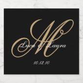 Elegant Monogram bruid bruidegom namen datum bruil Sparkling Wijnetiket (Enkel label)