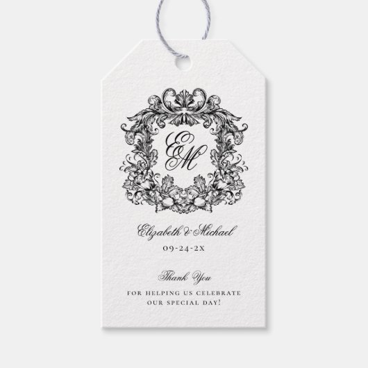 Elegant Monogram Bruiloft Crest Cadeaulabel (Voorkant)