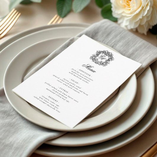 Elegant Monogram Bruiloft Crest Menu