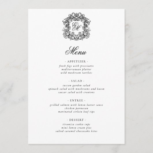Elegant Monogram Bruiloft Crest Menu (Voorkant)