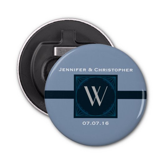 Elegant Monogram Bruiloft gunst Button Flesopener (Voorkant)