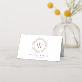 Elegant Monogram Bruiloft Klassiek Wit Plaatskaartje