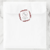 Elegant Monogram Bruiloft Maroon Ronde Stickers (Tas)