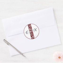 Elegant Monogram Bruiloft Maroon Ronde Stickers