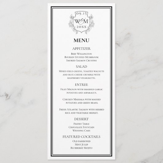 Elegant Monogram Bruiloft Menu (Voorkant)
