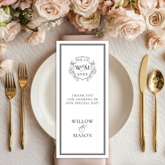 Elegant Monogram Bruiloft Menu