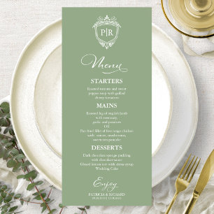 Elegant Monogram Bruiloft Menu Kaarten Sage Groen