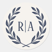 Elegant Monogram Bruiloft Navy Blauw Ronde Sticker (Voorkant)