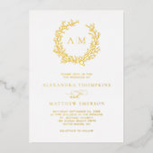 Elegant Monogram Bruiloft op het Strand Echte Goud Folie Uitnodiging (Voorkant)