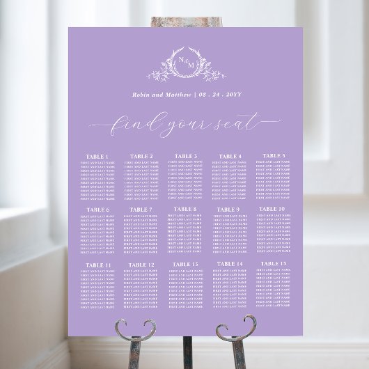 Elegant Monogram Bruiloft Paarse Zitkaart Teken Poster