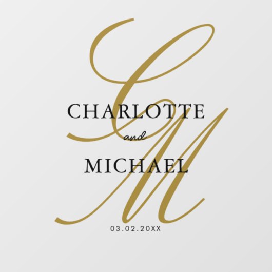 Elegant, monogram, bruiloft, raamsticker (Vel)