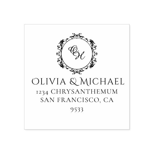 ELEGANT  MONOGRAM BRUILOFT RETOURADRES RUBBERSTEMPEL (Afrduk)