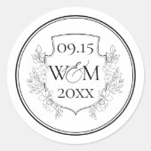 Elegant  Monogram Bruiloft Ronde Sticker (Voorkant)