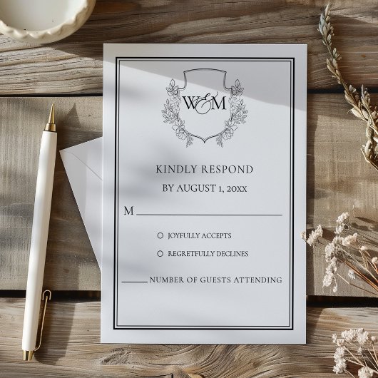 Elegant  Monogram Bruiloft RSVP Kaartje