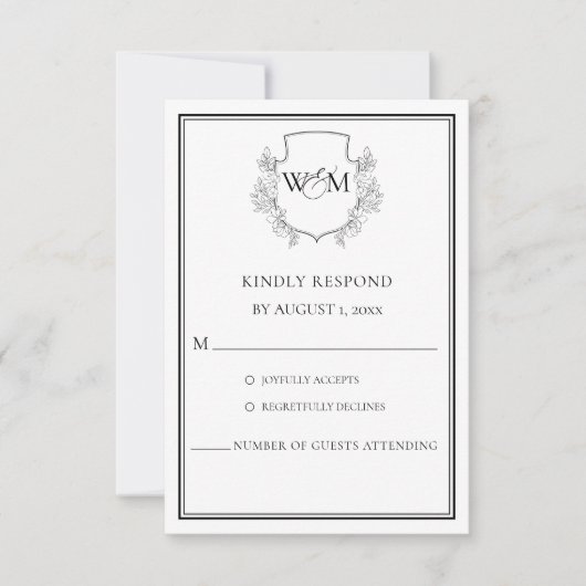 Elegant Monogram Bruiloft RSVP Kaartje (Voorkant)
