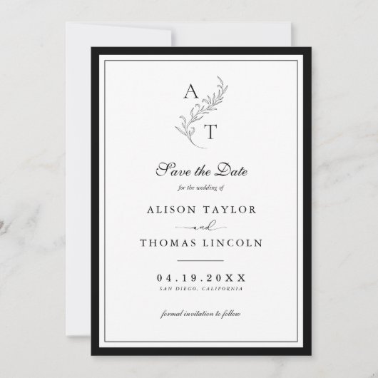 Elegant Monogram Bruiloft Save The Date Kaart (Voorkant)