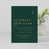 Elegant monogram bruiloft smaragdgroen en goud folie uitnodiging (Staand Voorkant)