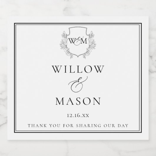 Elegant  Monogram Bruiloft Sparkling Wijnetiket (Enkel label)