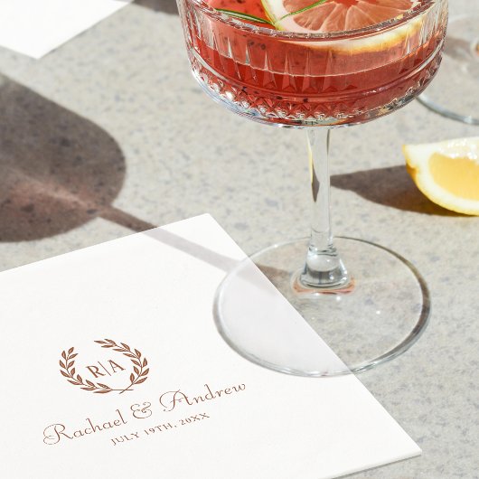 Elegant Monogram Bruiloft Verbrand Sinaasappel Servet