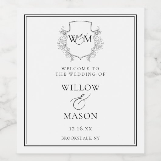 Elegant  Monogram Bruiloft Wijn Etiket (Enkel label)