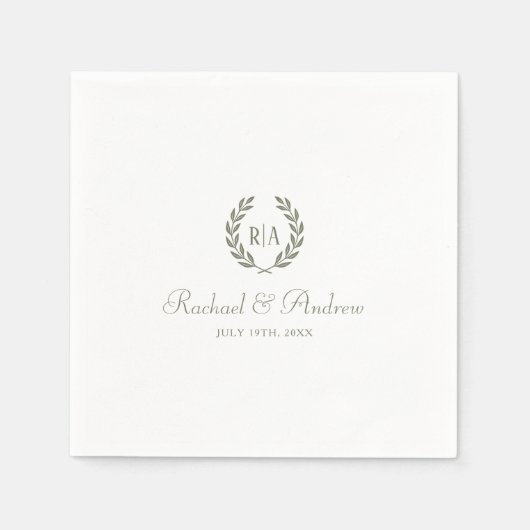 Elegant Monogram Bruiloft Wijze Groen Servet (Voorkant)