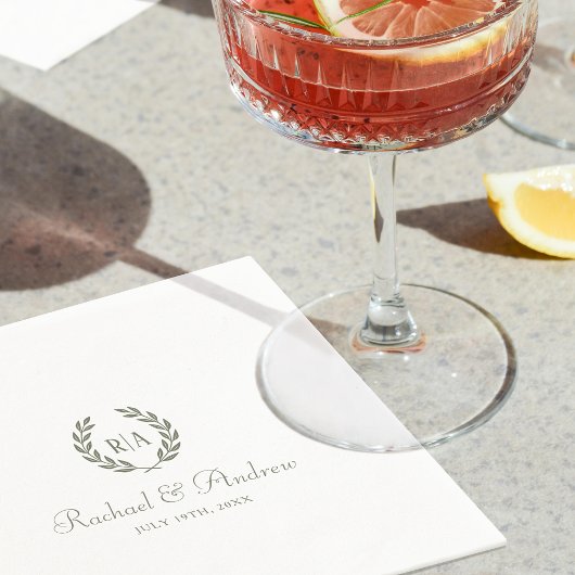 Elegant Monogram Bruiloft Wijze Groen Servet