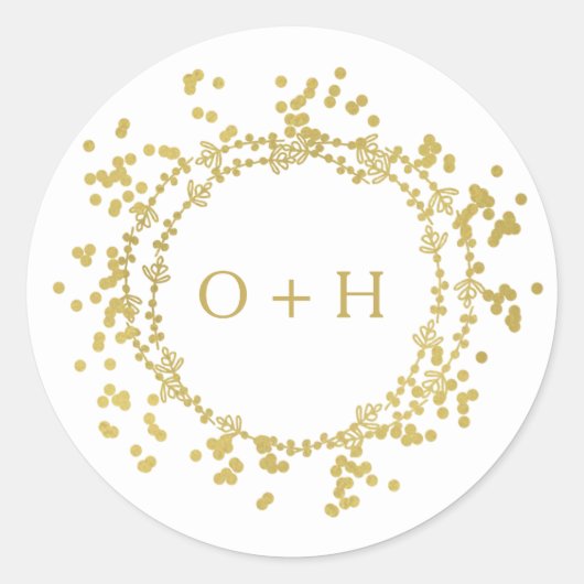 Elegant Monogram Bruiloft | Wit & Goud Ronde Sticker (Voorkant)