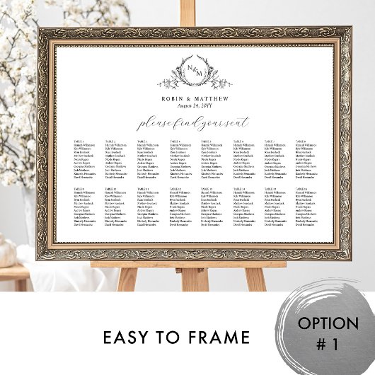 Elegant Monogram Bruiloft Zitplaatjes Teken Poster