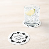 Elegant monogram bruiloft zwart wit grijs ronde kartonnen onderzetter (Insitu)