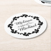 Elegant monogram bruiloft zwart wit grijs ronde kartonnen onderzetter (Gebogen)