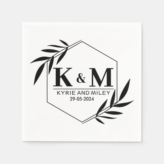 Elegant monogram bruiloft zwart-wit servet (Voorkant)