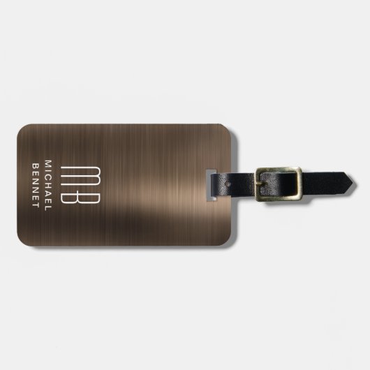 Elegant Monogram Bruin Bagagelabel (Voorkant horizontaal)