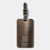 Elegant Monogram Bruin Bagagelabel (Voorkant verticaal)