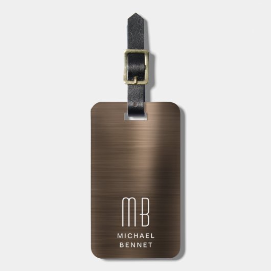 Elegant Monogram Bruin Bagagelabel (Voorkant verticaal)