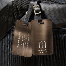 Elegant Monogram Bruin Bagagelabel