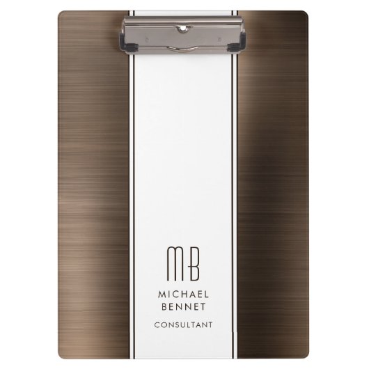 Elegant monogram bruin bedrijf klembord (Voorkant)