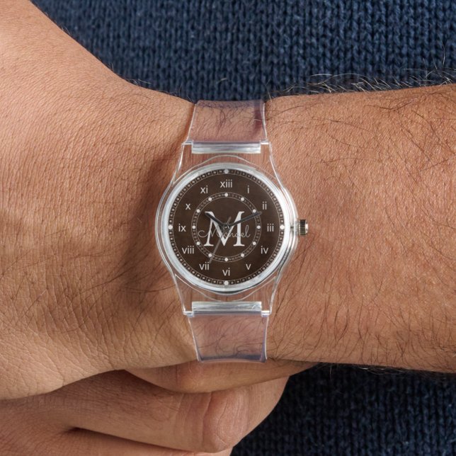 elegant monogram bruin chique siliconen band Clear Horloge (Creator heeft geüpload)