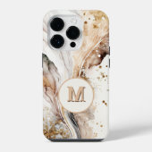 Elegant Monogram Bruin Goud Marmer Abstract Ontwer iPhone Hoesje (Achterkant)