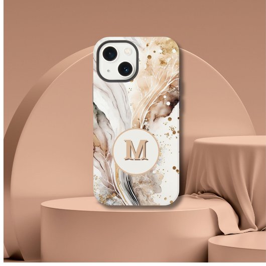 Elegant Monogram Bruin Goud Marmer Abstract Ontwer iPhone Hoesje