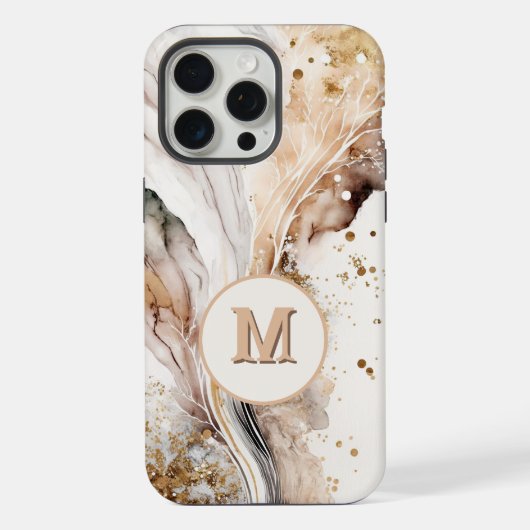 Elegant Monogram Bruine Goud Marmer Abstract Ontwe iPhone Hoesje (Achterkant)