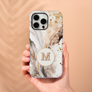 Elegant Monogram Bruine Goud Marmer Abstract Ontwe iPhone 15 Pro Max Case