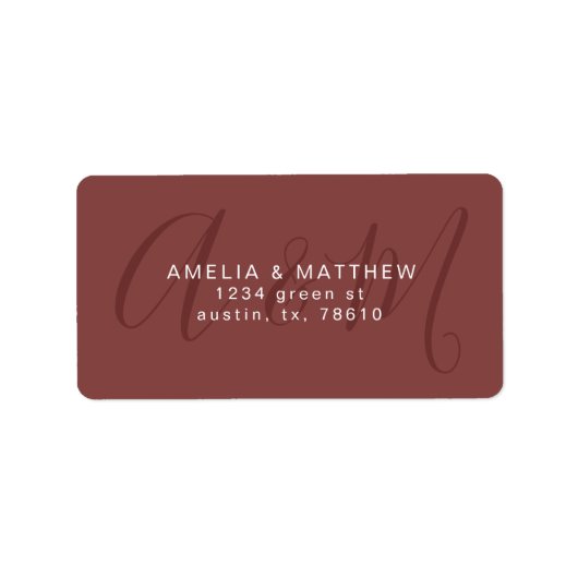 elegant monogram burgundy adres etiket (Voorkant)