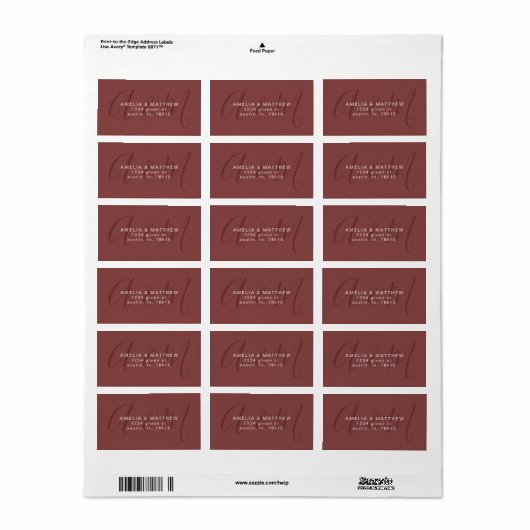 elegant monogram burgundy adres etiket (Full Sheet)