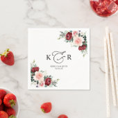 Elegant Monogram Burgundy Blush Floral Servet (Insitu)